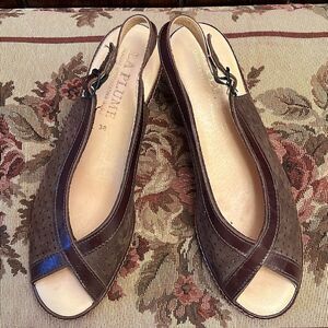 La Plume Leather Open Toe Sling Back Sandals Brown Ladies size 38